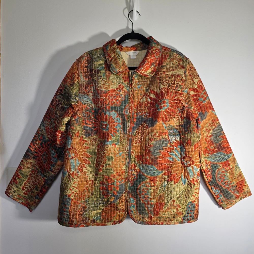 CJ Banks Quilted Floral Jacket 1X Plus Size Cottagecore Boho Autumn Fall
